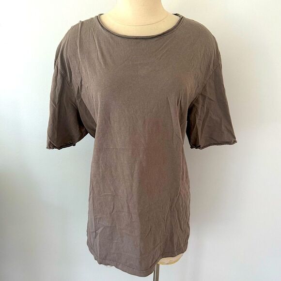 Zara 100% Cotton Brown Relaxed Fit Short Sleeve T-Shirt Size Large - Picture 2 of 8